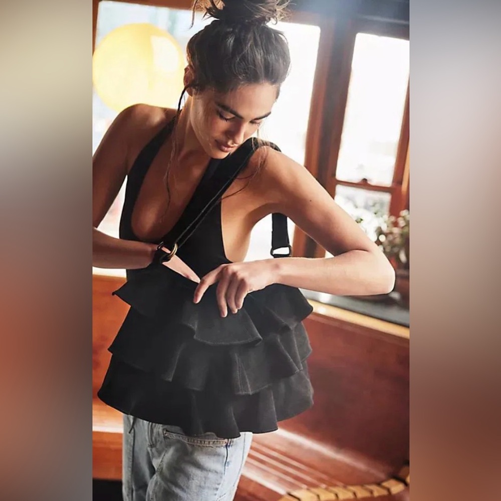 Free People Tiered Black Ruffle Bag
